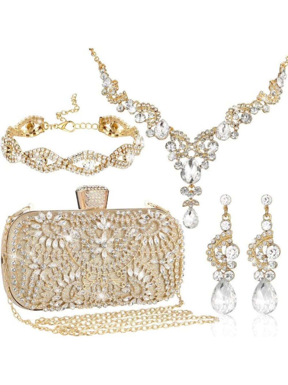 Glamorous 4-Piece Rhinestone Purse & Jewelry Set for Women - Perfect Gift!